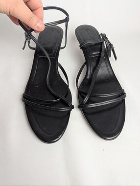 MASSIMO DUTTI Kitten Heel Women Sandals Black Leather Spaghetti Straps Size 41
